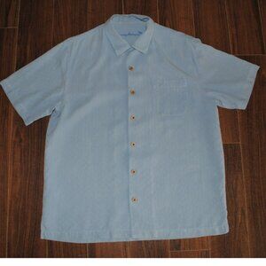 Tommy Bahama Silk Light Blue Short Sleeve Button Up Shirt Med Machine Wash Cold